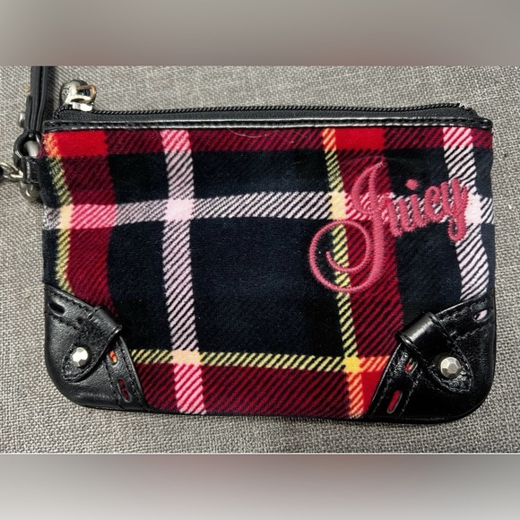 Juicy Couture Retro Plaid Velour Wristlet in Black and Red - Picture 5 of 7
